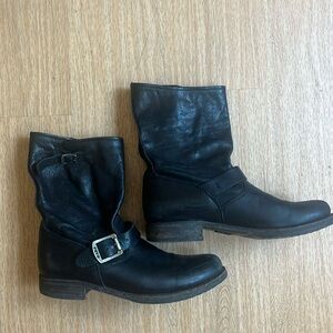 Frye Black Leather Moto Boots